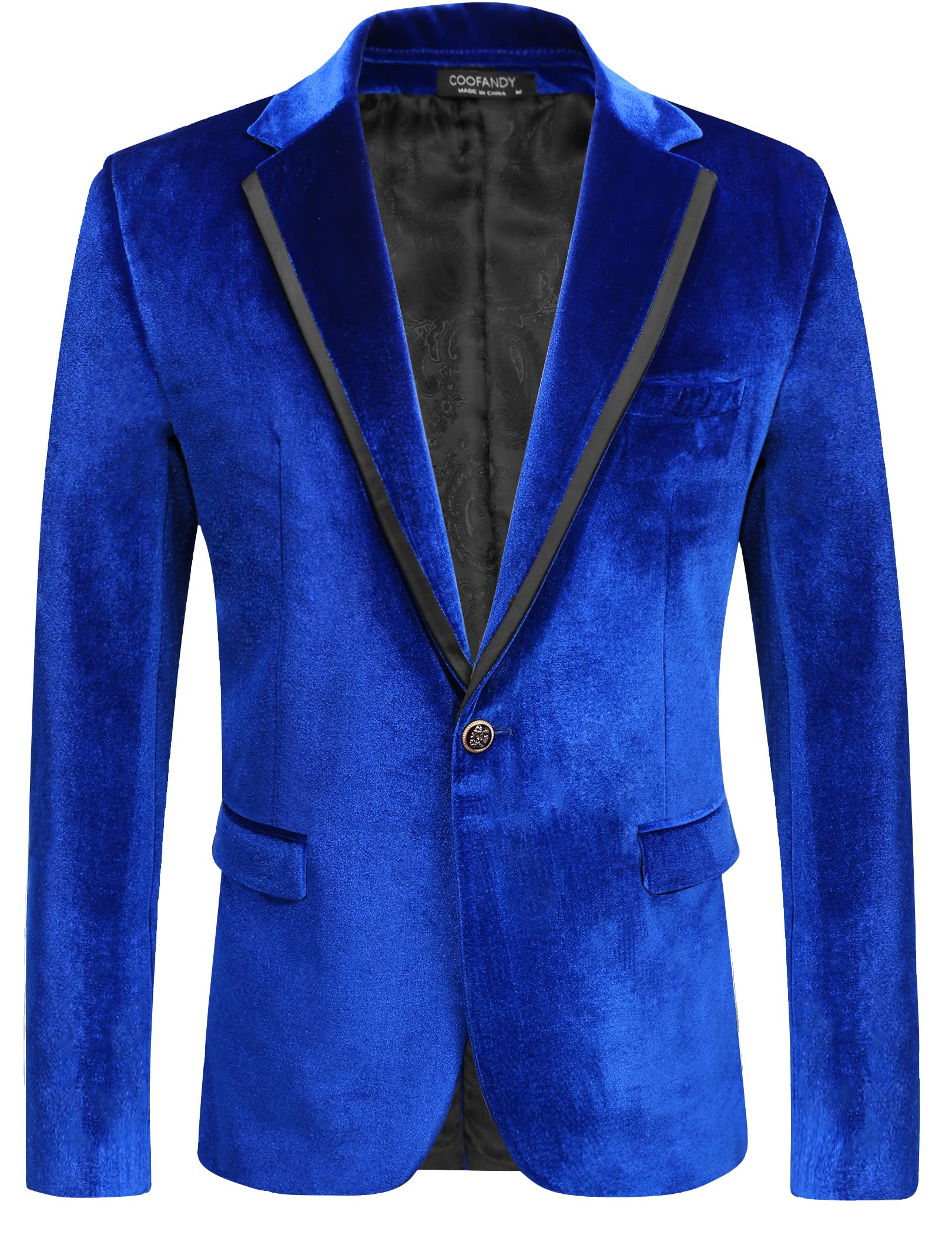 Photo 1 of COOFANDY Men Velvet Jackets Blue Blazer Jackets One Button Velvet Tuxedo for Dinner Prom Party Wedding