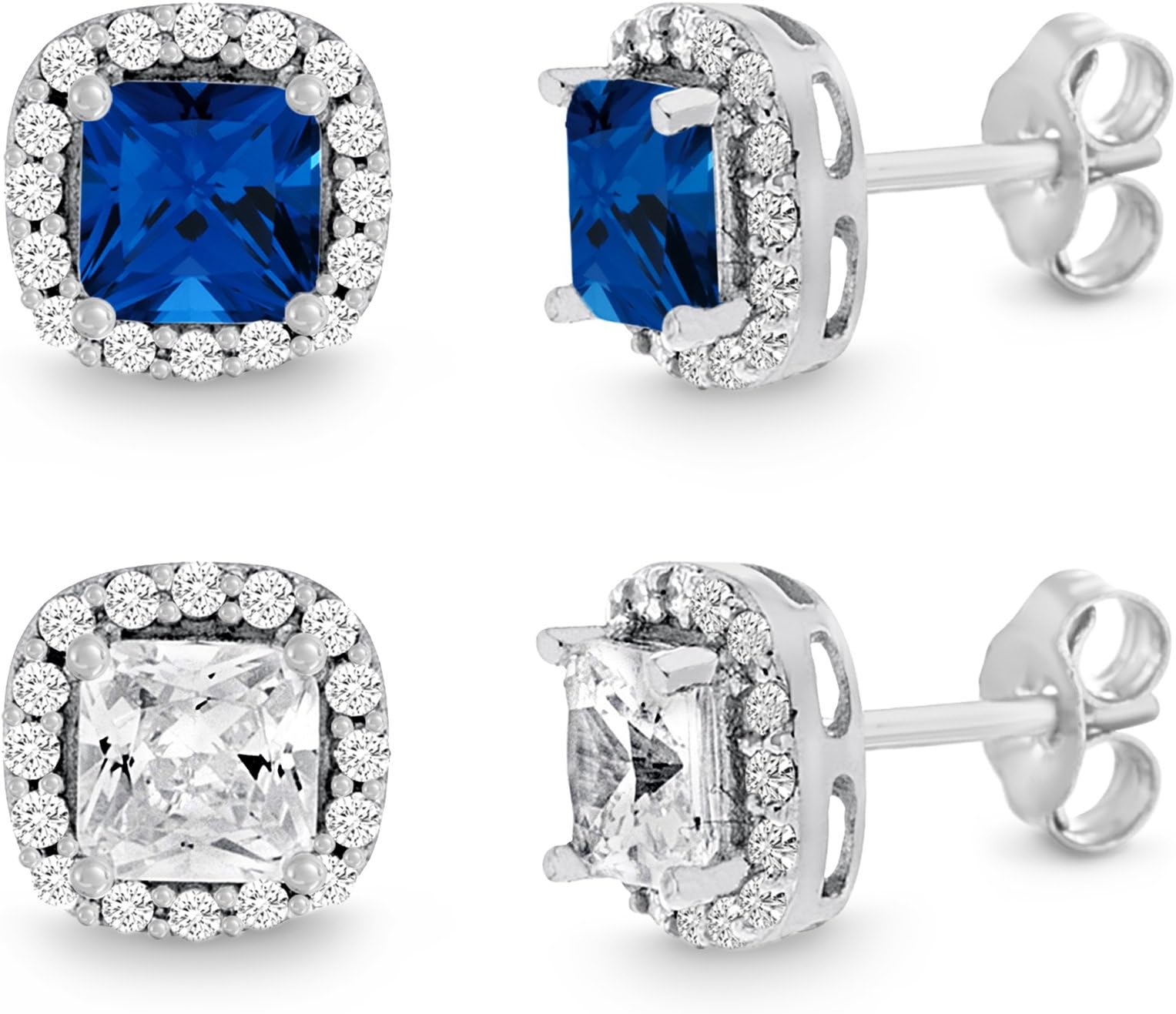 Women's Earrings - 2 Pack Art Deco Bridal Wedding Halo Crystal Stud Earrings