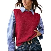 OYOANGLE Women's Sweater Vest Crew Neck Sleeveless Sweater Tops Basic Solid Pullover Tank Tops