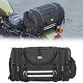 KEMIMOTO Motorcycle Tail Bags 18-20L Expandable Sissy Bar Bag Water-Resistant Rear Seat Roll Luggage Hard Shape with Rain Cover & 4 Straps