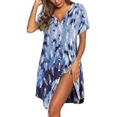 Ekouaer Women's Button Down Nightgown Short Sleeve Sleepshirt V Neck Night Shirt Soft Pajamas Dress with Pockets
