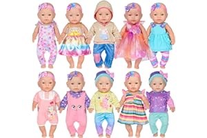 ebuddy 10 Set 43cm Baby Doll Clothes Set - Cute Mix & Match Outfits with Accessories for 15 inch - 17 inch Dolls (Doll Not In