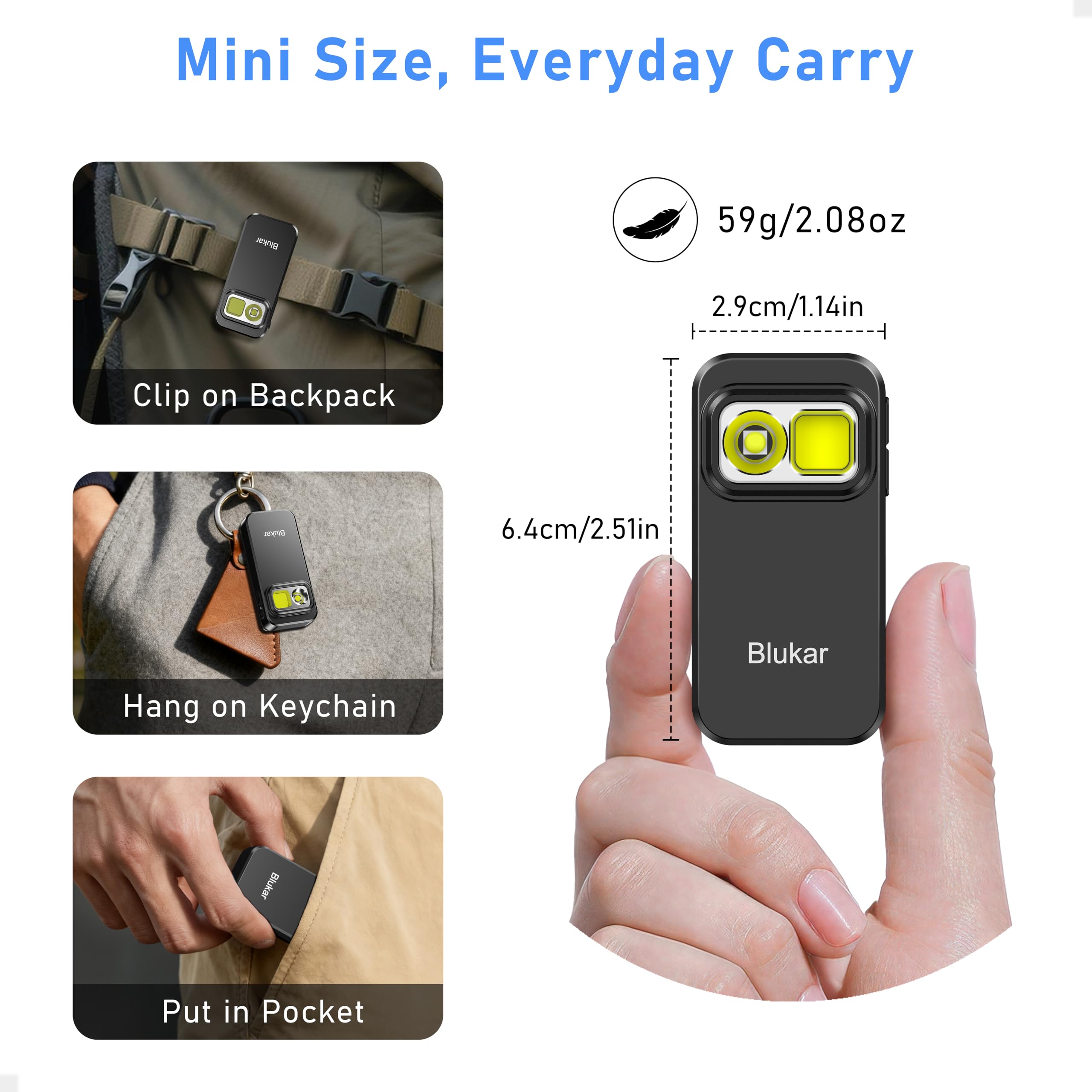 Blukar Taschenlampe LED Aufladbar, 800L Mini Clip LED Taschenlampen mit Flutlicht & Spotlicht & Rotlicht, EDC Hell Flashlight mit 5 Lichtmodi, Wasserdicht und Lange Dauer für Camping Outdoor Notfäll 3