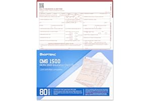 YNXPTBNC 80 Sheets CMS 1500 Claim Forms,HCFA 1500 Insurance Claim Forms,New Version HCFA 1500 02/2012 Revision,Laser & Inkjet Compatible,Letter Size 8-12" x 11"