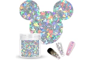 Laza 2g Chunky Glitter Mickey Mouse Shaped Confetti Nail Charms Holographic Sequins Stickers Sparkle for DIY Crafts Nail Art Decoration Party Face Body Make Up Resin - Laser Silver