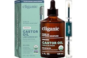 Cliganic USDA Organic Castor Oil, 100% Pure (120ml with Eyelash Kit) | For Eyelashes, Eyebrows, Hair & Skin | Natural Cold Pr