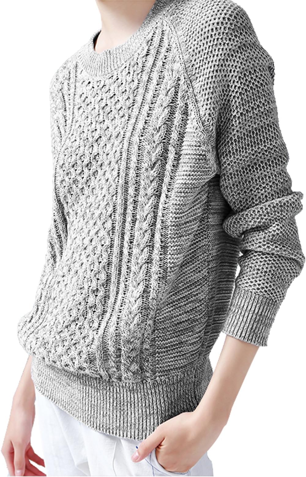 Short Sweater Long Sleeves Warm Cable Knitted Neck Pullover Sweater;color 1(black/white)S