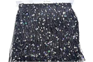 SEW TRENDS 5 Yards of 8" Long Starlight Silver Rainbow Sequins Chainette Fringe Yarn Thread Tassel Trim-Black