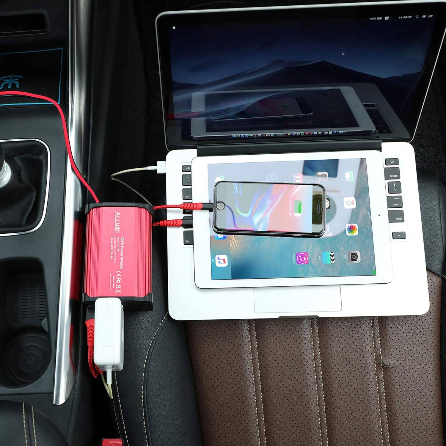 300W Car Power Inverter DC 12V to 110V AC Converter 4.8A Dual USB Charging Ports Car Charger Adapter: Automotive