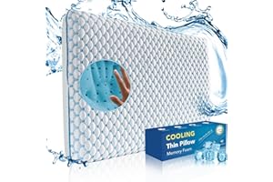 Iwacool Thin Pillow for Sleeping, Cooling Gel Flat Pillow for Stomach and Back Sleepers, Ultra Slim Stomach Sleeping Pillows for Shoulder Neck Pain Relief, Low Profile Memory Foam Pillows 2.25-inches