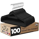 Utopia Home Velvet Hangers 100 Pack – Premium Non-Slip Slim Clothes & Coat Hangers with Tie Bar, Space-Saving Heavy Duty Design, 360° Swivel Hook – Black