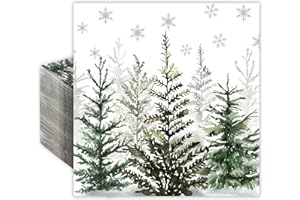 Quera 50 Pack Christmas Paper Napkins Watercolor Christmas Tree Disposable Beverage Napkins Watercolor Decorative Table Napkin for New Year Winter Dinner Merry Christmas Holiday Xmas Party Supplies