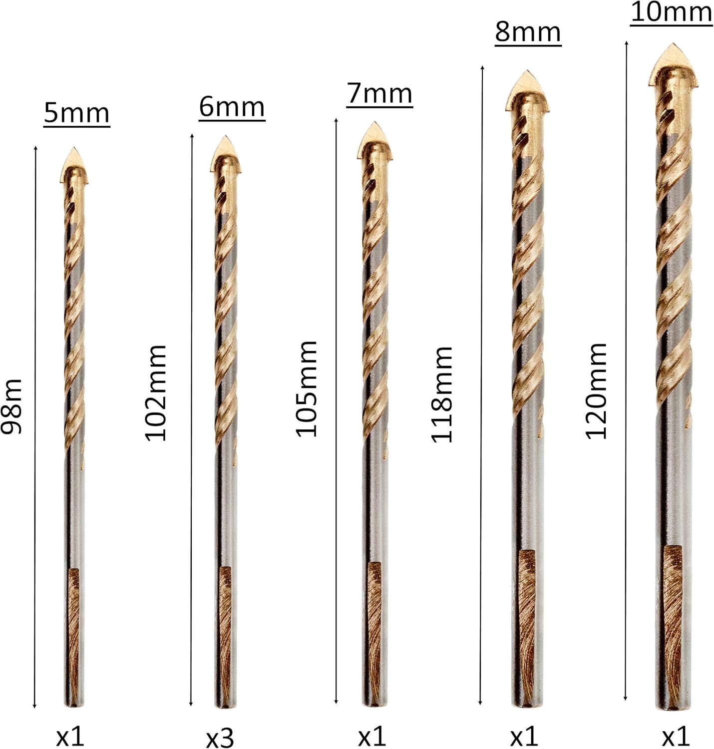 P7DBS Saxton 7pc Multi-Material Tile Drill Bits Set (5 6 6 6 7 8 10) for Ceramic Porcelain Granite Marble Masonry Glass etc in Plastic Storage Container - Image 3