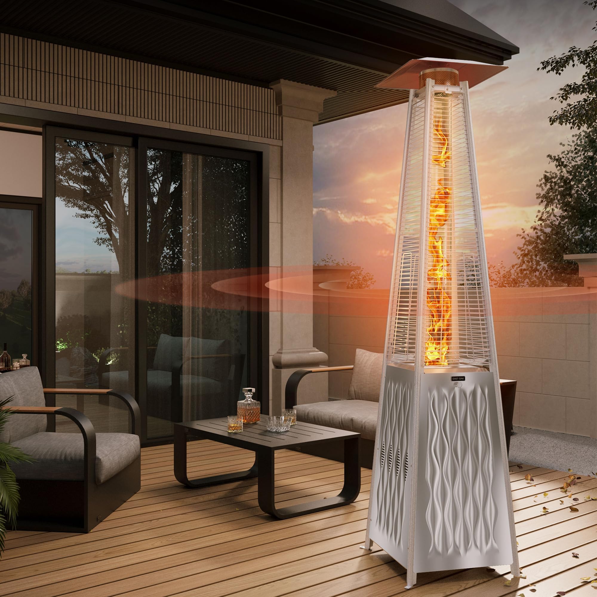 EAST OAK 48,000 BTU Pyramid Patio Heater, Outdoor Patio Heater All Stainless Steel With Wheels, Quartz Glass Tube Propane Heater for Commercial & Residential, Triple Protection System, 2025 Upgrade Image