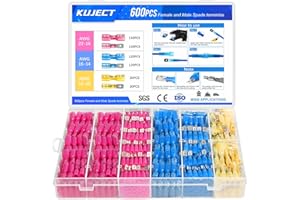 Kuject 600PCS Heat Shrink Wire Connectors, 22-10 AWG Electrical Insulated Male Female Wire Spade Terminals, Quick Disconnect 