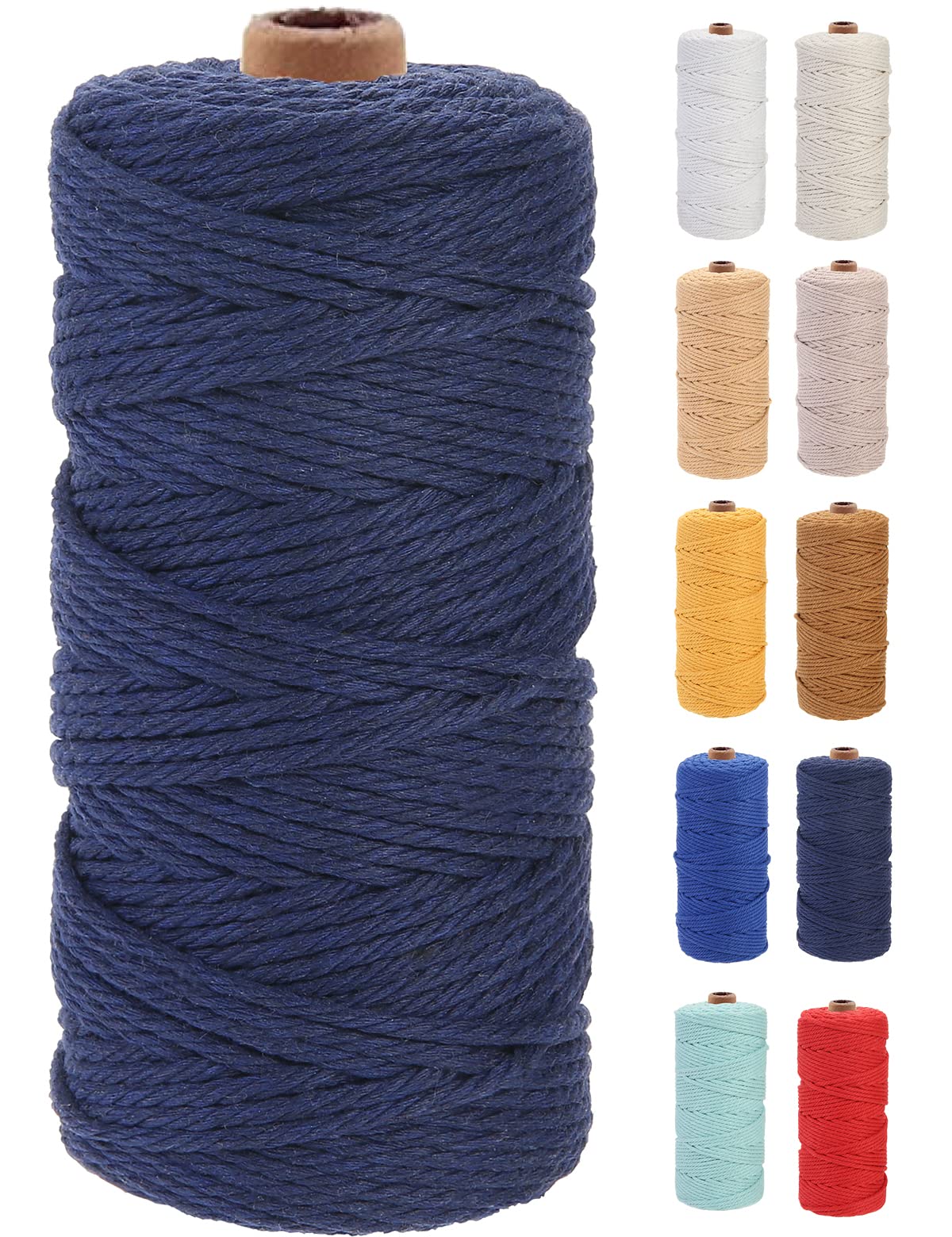GOHOF Macrame Cord 3mm x 100m Premium Cotton Macrame Rope, 4 Strand Twisted Soft Cotton Cord, One of The Most Perfect Materials for Macrame Art, Cotton String Without Chemicals (Denim) — image 1