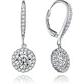 Gold-Plated CZ Halo Drop Earrings – Bridal Simulated Diamond Dangle Earrings for Women – Hypoallergenic Leverback Style – Heart, Round, Square, Triangle Shapes