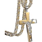 OIDEA Stainless Steel Punk Rock Mens Prayer Jesus Bible Lords Cross Crucifix Necklace,Gold Silver-Two Tone for Birthday Gifts