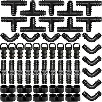 VooGenzek 50 PCS Drip Irrigation Fittings Kit 16mm Tubing Barbed Connectors