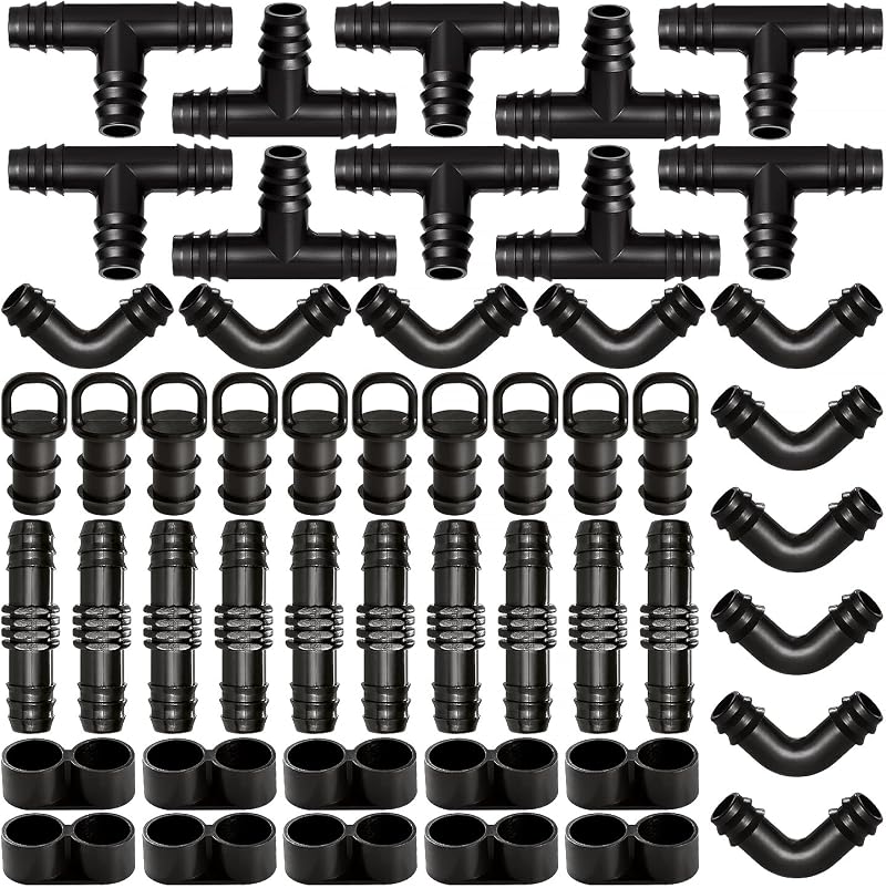 VooGenzek 50 PCS Drip Irrigation Fittings Kit 16mm Tubing Barbed Connectors