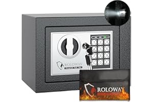 ROLOWAY Steel Money Box with Keys for Home with Fireproof Money Bag for Cash Hidden, Security Lock Box Fireproof Safe with Keypad Lock (Silver)