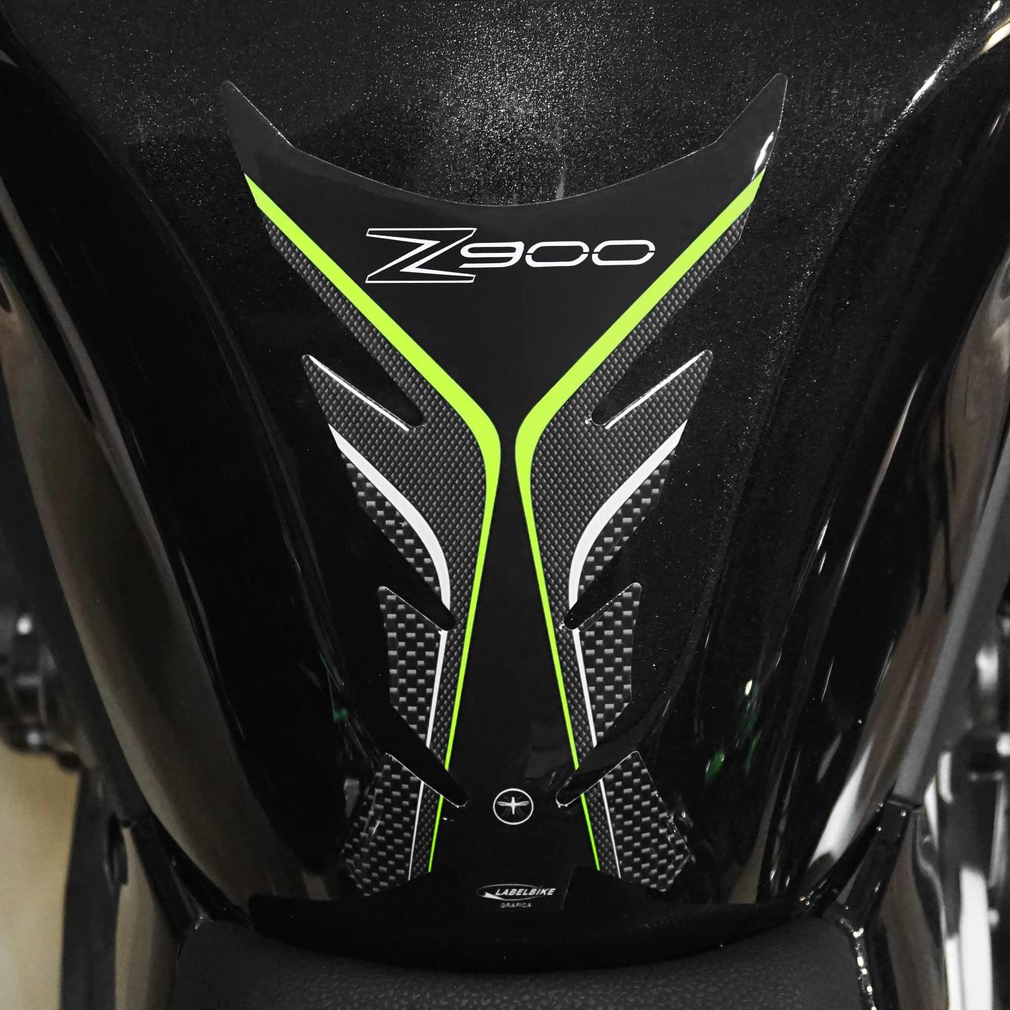 labelbike - 3D Sticker Motorcycle Fuel Tank Pad Protection and Decoration in Resin compatible with KAWASAKI Z900 - Color Carbon Green