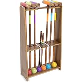 GoSports Premium Wood Stained Six Player Croquet Set with Handcrafted Wooden Stand