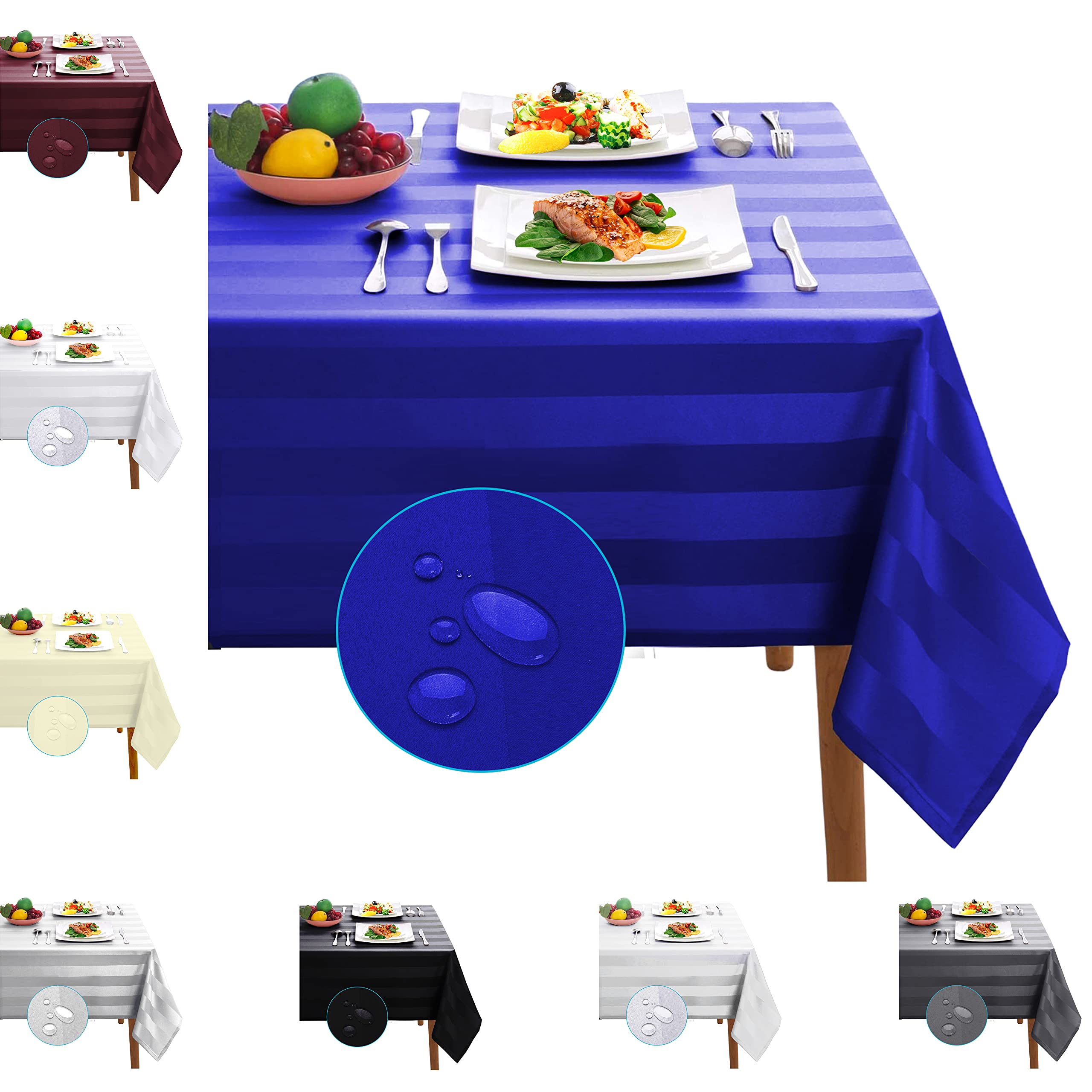 Adalex Global TableCover Waterproof Spillproof Striped Square Rectangle Tablecloth Table Cover Table Cloth (Royal Blue, 137 x 274 cm (Rectangular))