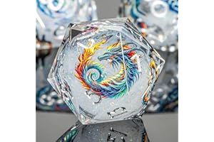 Roycevon Dragon Pattern Liquid Core DND Dice Set, 7Pcs Sharp Edge D&D Dice with Gift Box, White Resin Dungeons Dragons D and D Role Playing Dice D20 D12 D10 D8 D6 D4