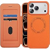 ATATOO for iPhone 17 Pro Case with Card Holder (Store 2 Cards), RFID Blocking Protection, Women Men Cute Luxury Leather Wallet Phone Cover Case for iPhone 17 Pro 6.3", Orange