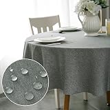 WELTRXE Round Table Cloth 150cm Grey Faux Linen Water Resistant