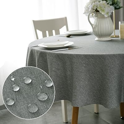 WELTRXE Round Table Cloth 150cm Grey Faux Linen Water Resistant
