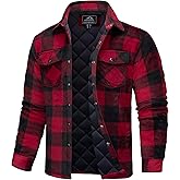 MAGCOMSEN Mens Flannel Shirts Long Sleeve Quilted Insulated Winter Jackets Warm Snap Button Down Shacket