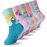 EBMORE Girls Kids Toddler Fuzzy Socks with Grips Non Slip Slipper Socks Crew Cabin Cozy Fluffy Warm Winter Socks 6 Pairs