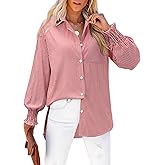 siliteelon Striped Button Down Shirts for Women Long Sleeve Blouses Boyfriend Plus Collared Smocked Business Casual Tops