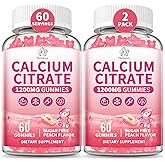 Calcium Citrate Gummies 1200 mg for Adults, High Absorption Calcium Supplement for Women & Men, Sugar Free, Non-GMO, Gluten Free, Supports Muscle & Immune - Natural Peach Flavor