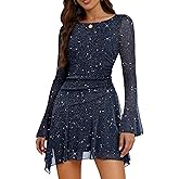 Aupuls Long Sleeve Sequin Prom Dresses for Teens Asymmetrical Going Out Women Party Cocktail Dress