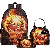 3PCS Backpack for Boys Girls Back To School, Kids Backpack for Teens Elementary Middle High School Students, Large Capacity 17 Inch Bookbags with Lunch Box and Pencil Case (Basketball)