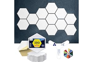 Dexmoko Self-Adhesive Acoustic Panels [390 lbs/yd³ Ultra-High Density], 2nd Generation Sound Absorbing Panel, Professional Level Sound Panel, Polyester Soundproof Foam [Size L, White]