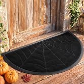Breling Spider Web Doormat Halloween Half Circle Doormat Outdoor Non Slip | Semi Circle Rug Washable Embossing Welcome Half Moon Mat for Front Indoor Porch Entryway, Muddy Shoes Dog Paws, 17