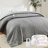 GarveeHome Queen Heated Comforter Electric Blanket, 90"*90" Waffle Weave Heating Blanket with Wireless LCD Controller, 6 Heat Levels & 2-10H Time Settings, UL Certified, Grey