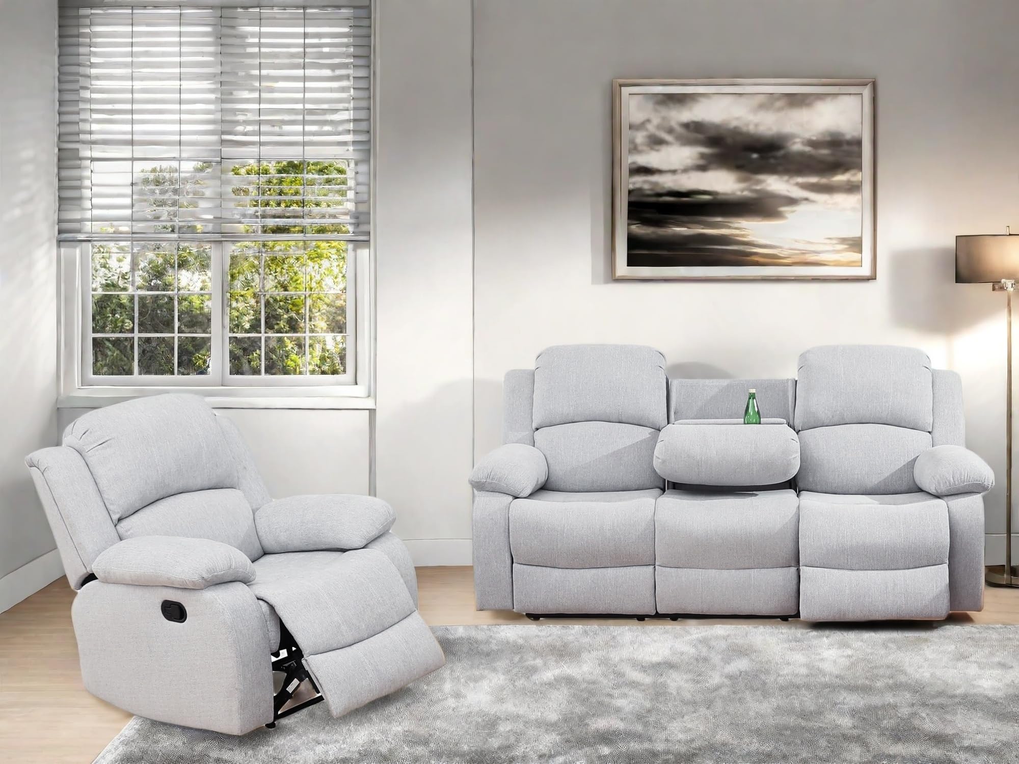 Photo 1 of **SOFA ONLY**FONTOI Recliner Sofa Couch Set, Comfy Power Recliner Chair with Home Theater Seating Reclining Sofa Set with Cup Holders, 2 Pieces Recliner Couch for Living Room Furniture Sets, Grey White