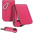 MEDMAX PU Protective Case with Detachable Hanging Lanyard for Freestyle Libre 3 2 / Libre Reader, Lightweight Shockproof Diabetic Storage Neck Sling Carrying Case with Carabiner Clip (Magenta)