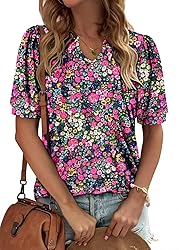 KISSMODA Women's Tunic Tops Casual V Neck Short