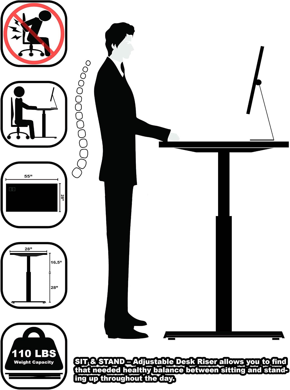 SHW 55 Inch Large Electric Height Adjustable Computer Desk