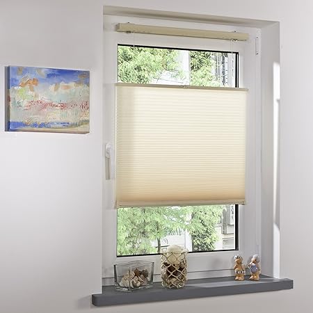 Liedeco® Thermo-Plissee freihängend mit Klemmträger / 100 x 130 cm champagner (Breite x Höhe) / lichtdurchlässig blickdicht u