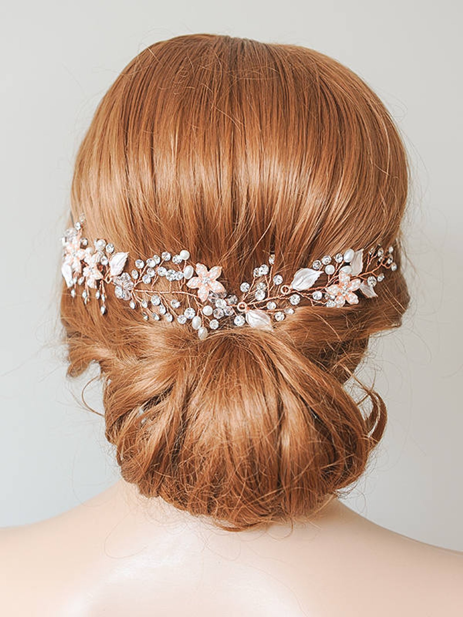 SWEETV Rose Gold Bridal Hair Comb Clip Rhinestone