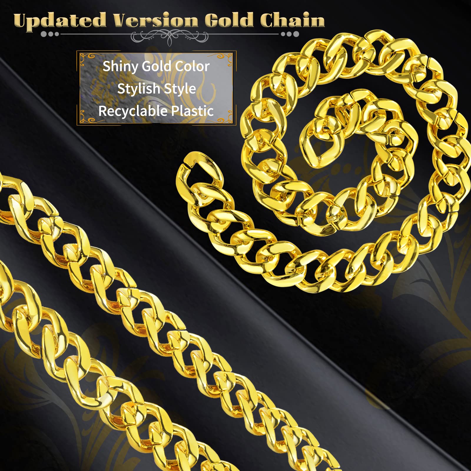PinCute Gold Chain for Men/Women Fake Plastic Chunky Gold Necklace, Gold Rope Chain Necklace for 80s 90s Outfits Costumes (32 * 1.38 Inches)