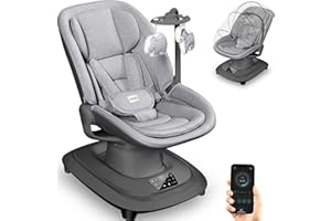 JUNEU Baby Swings for Infants, Electric 3D-Motion Baby Swings with 7 Modes, 5-Point Harness, APP Control, 12 Preset Melodies, Indoor Toddler Swing for Boys Girls