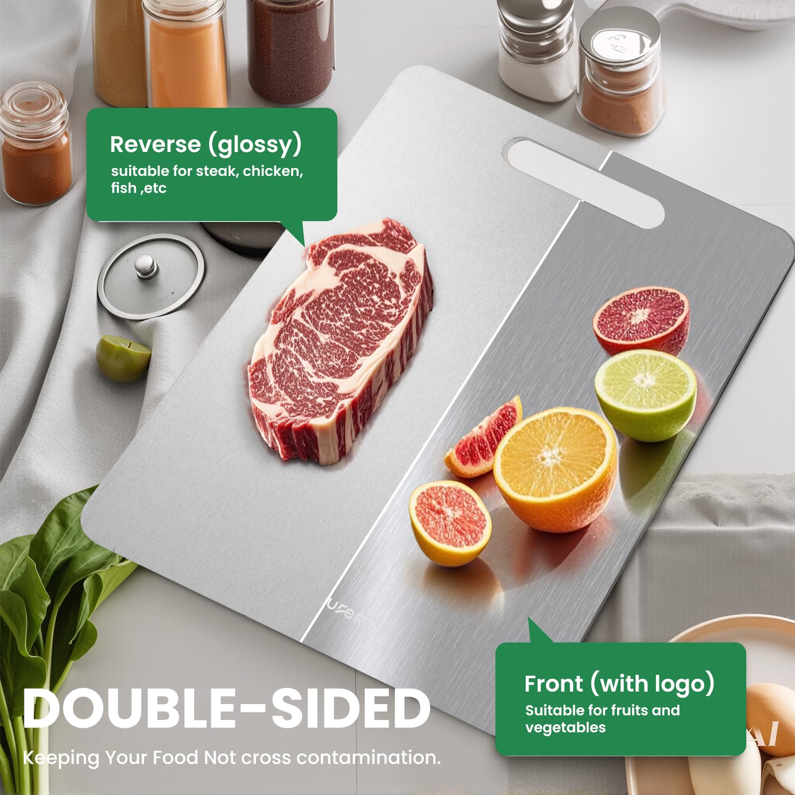 Photo 1 of 00% Pure Titanium Cutting Boards For Kitche,Easy to clean, Double-sided food-grade Cutting Board For Cutting Meats, Fruits And Vegetables,2 Pack Titanium Cutting Board
